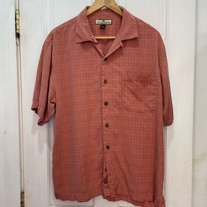 Tommy Bahama Mens Short Sleeve Plaid Pattern Silk Shirt Size Large